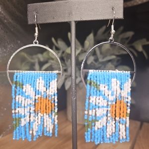 Handmade Spring Daisy Beaded Fringe Earrings - Sabrina